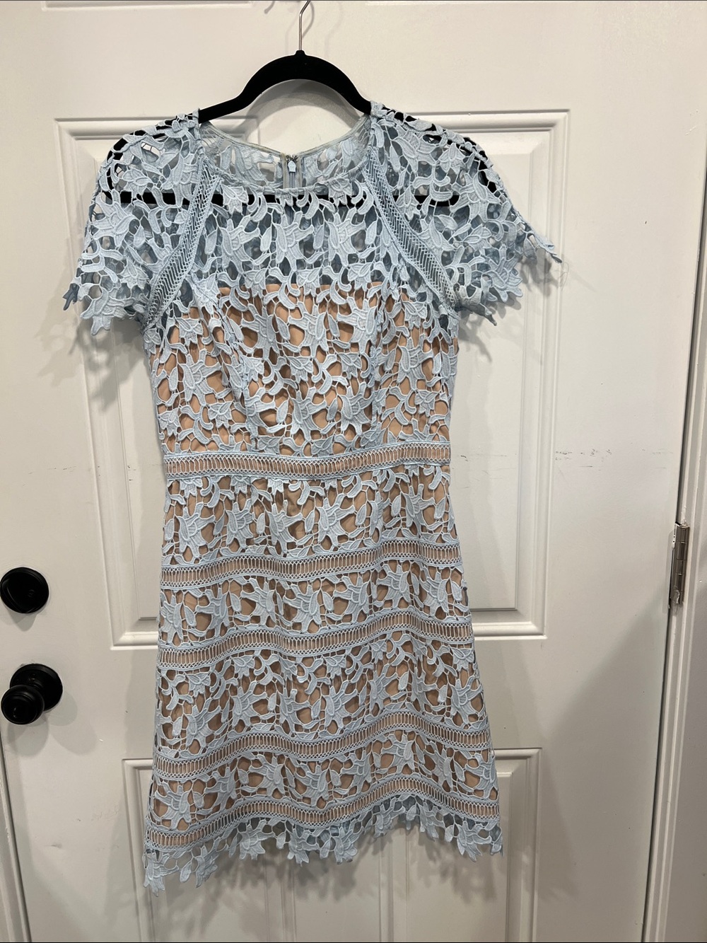 Eliza J Light Blue Lace Overlay Sheath Dress